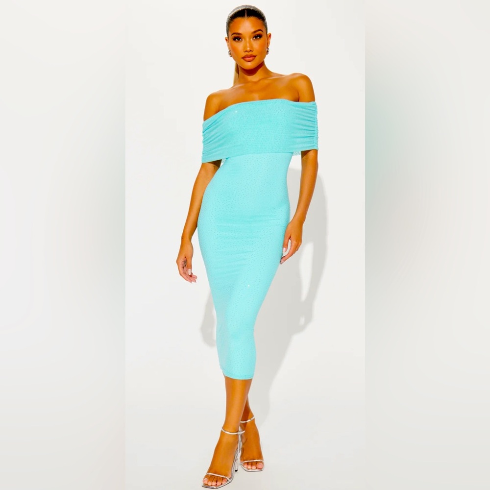 Off-Shoulder Aqua Dress NWT Sz Large